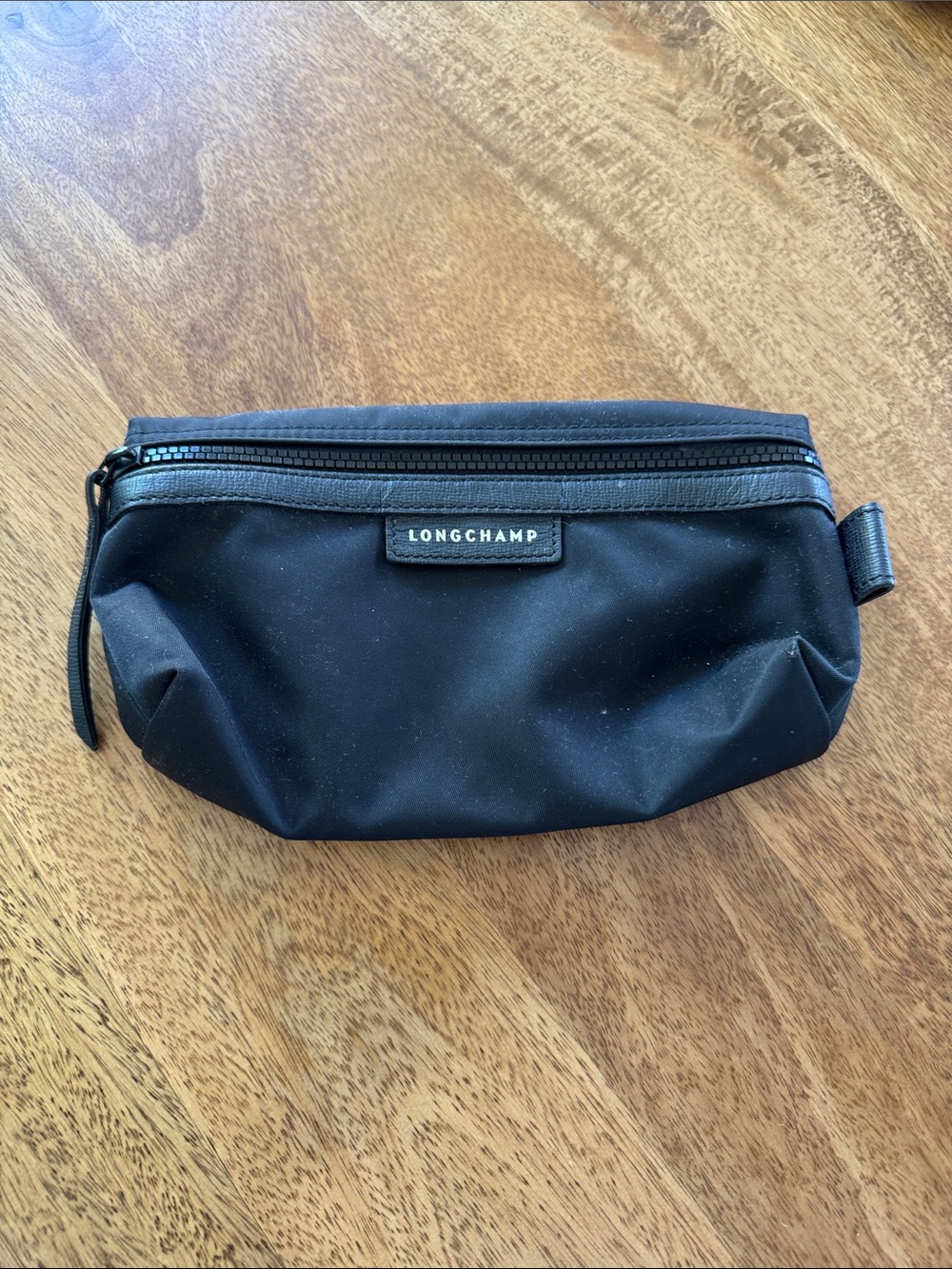 Longchamp Black Nylon Toiletry Pouch with Leather Trim